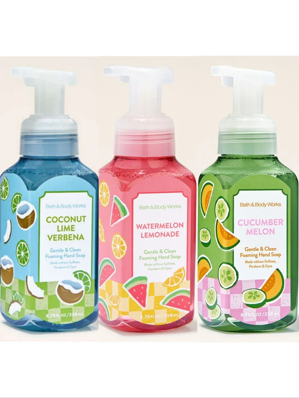 Bath & Body Works Fruity Foaming Hand Soap Set of 3 NEW RARE Blue, Pink & Green